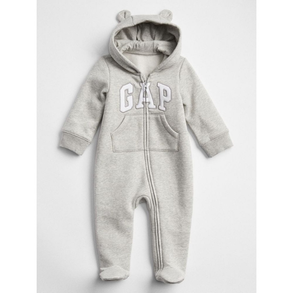 Baby Gap First Favorites Arch Logo Unisex One-Piece Zip Up Sweatsuit - Grey